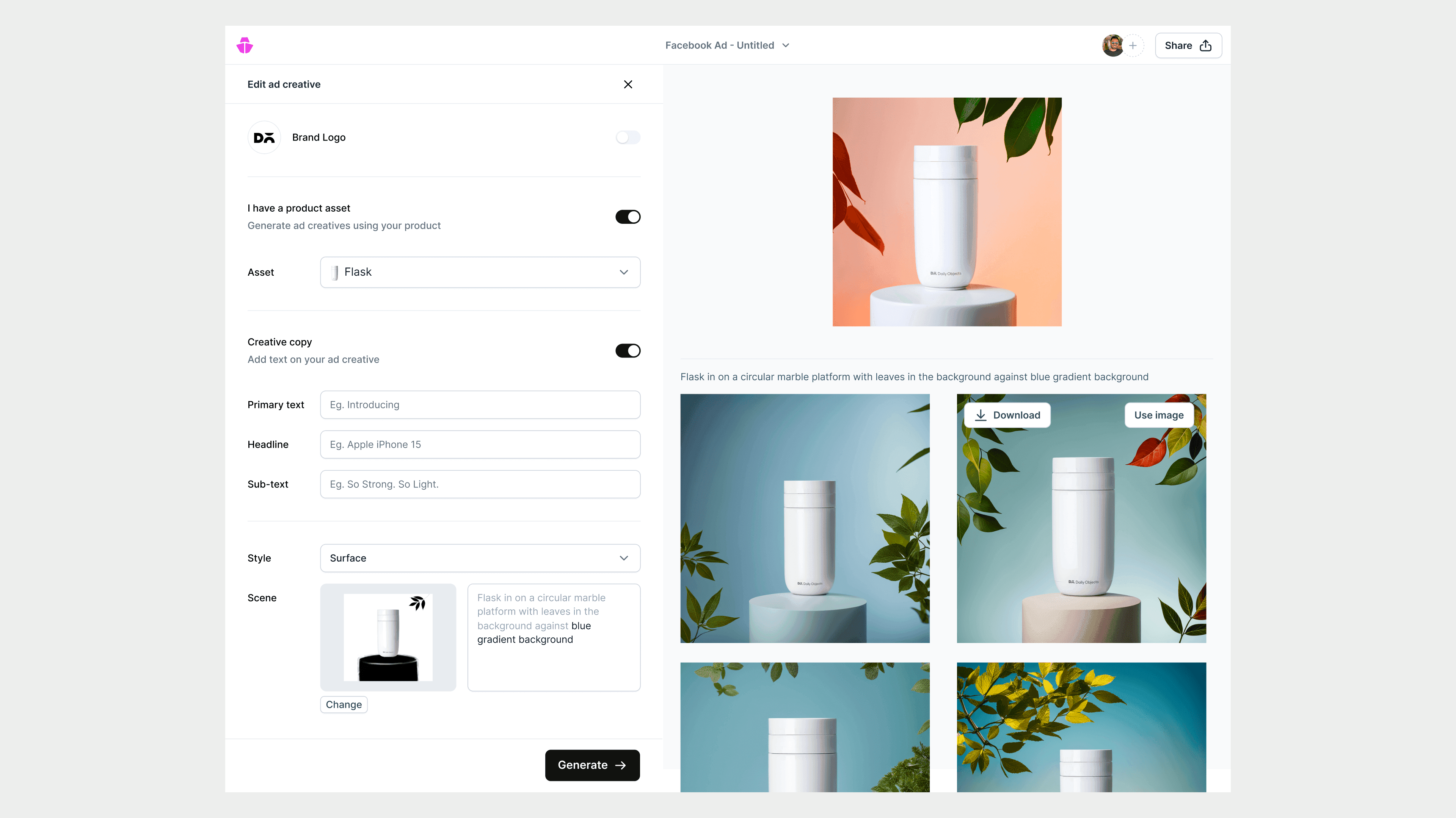 Cohesive creative studio generated assets
