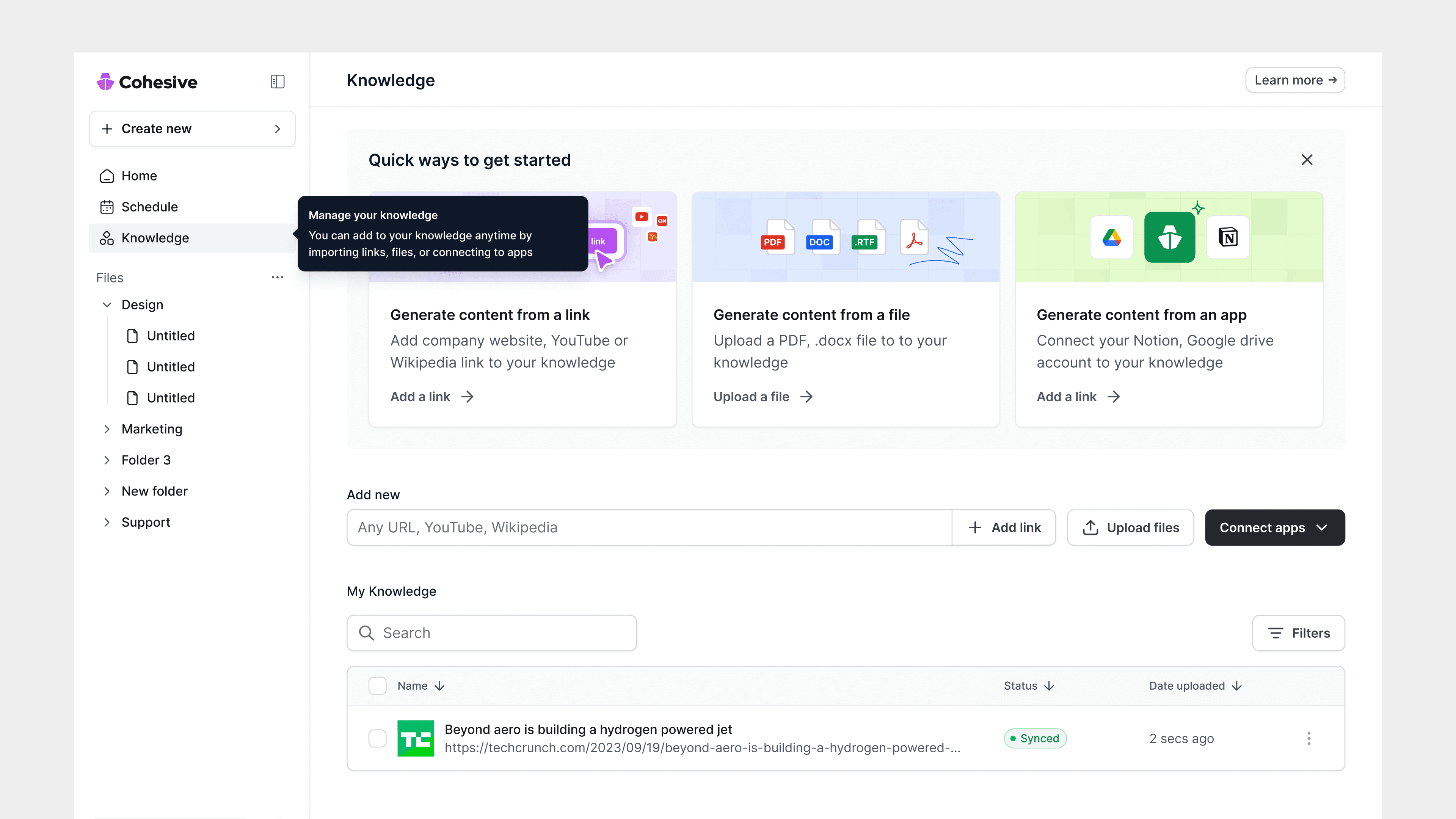 Cohesive content workflow screen