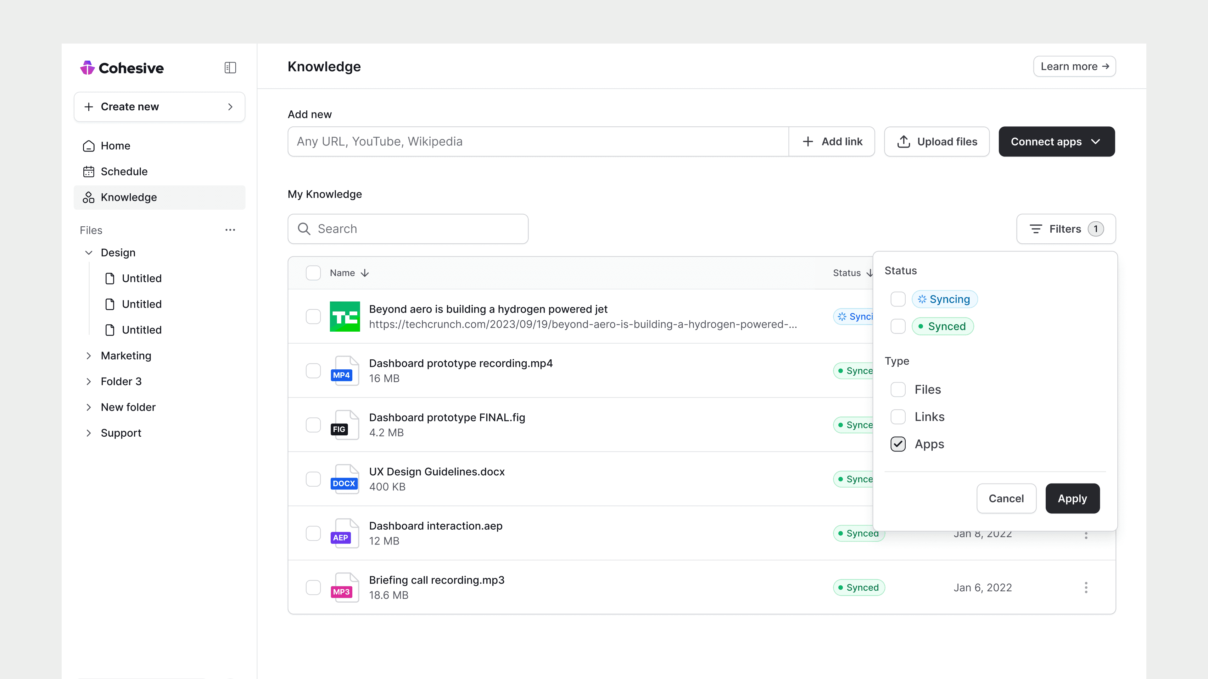 Cohesive content output screen