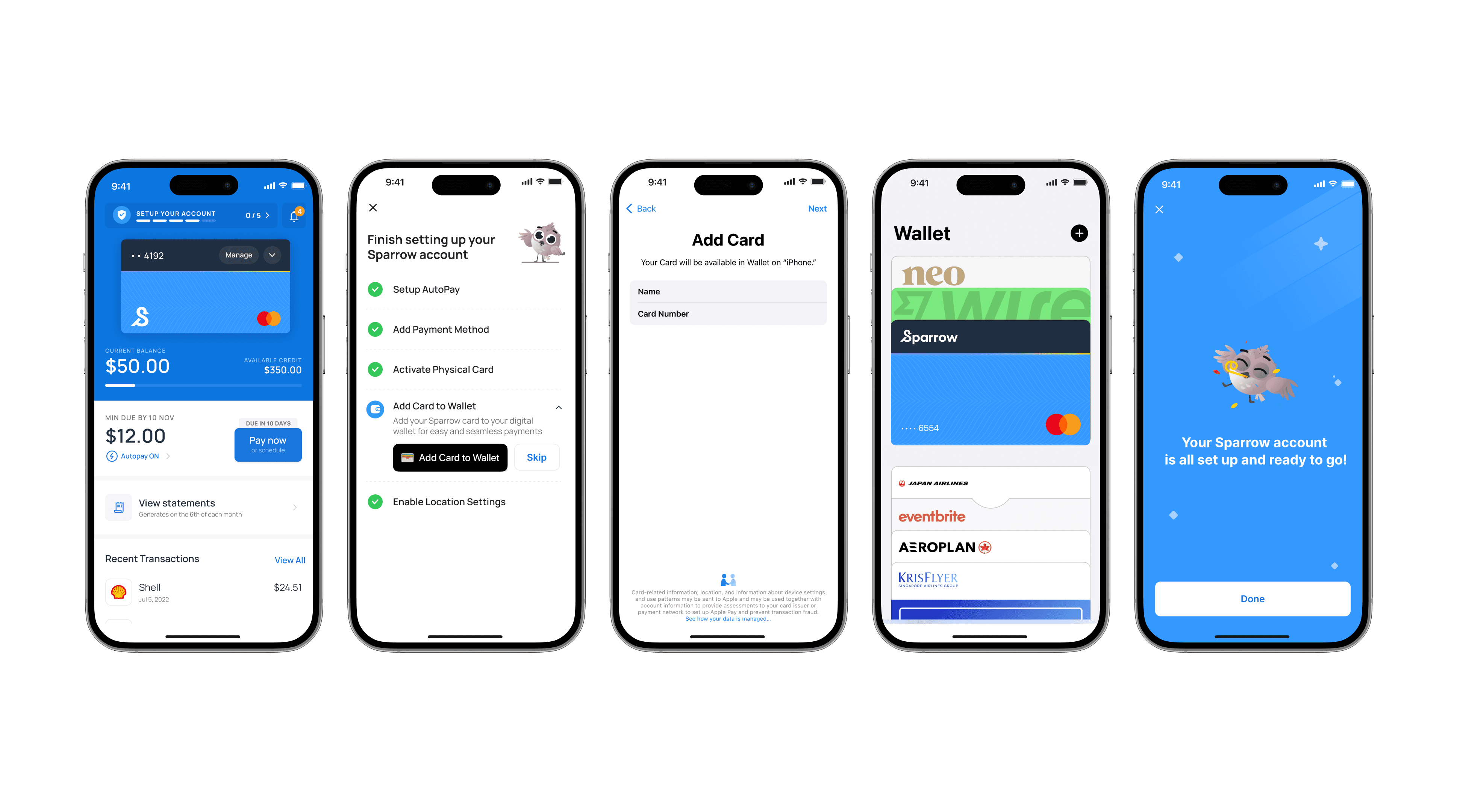 Sparrow account setup checklist interface