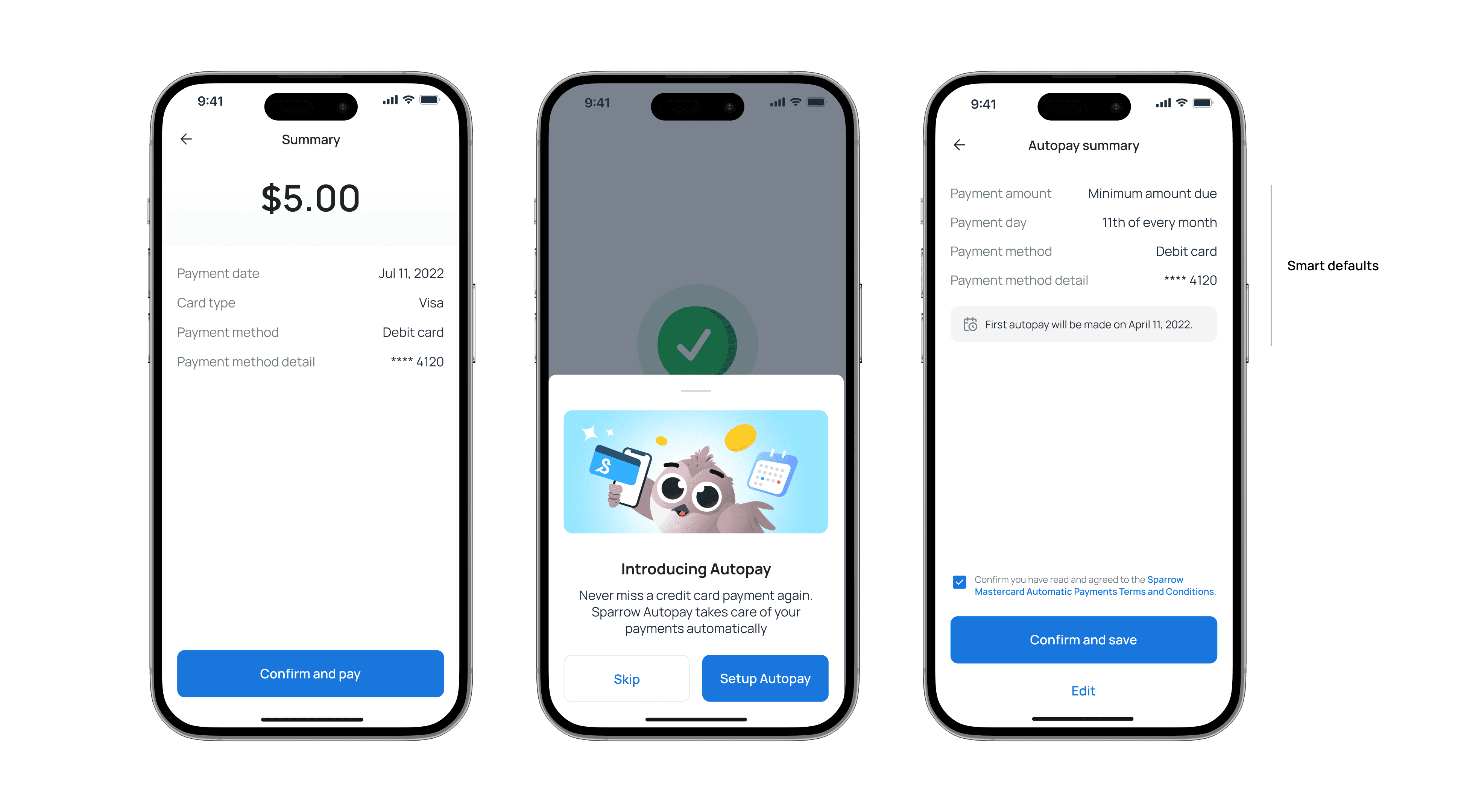 Sparrow autopay amount selection flow