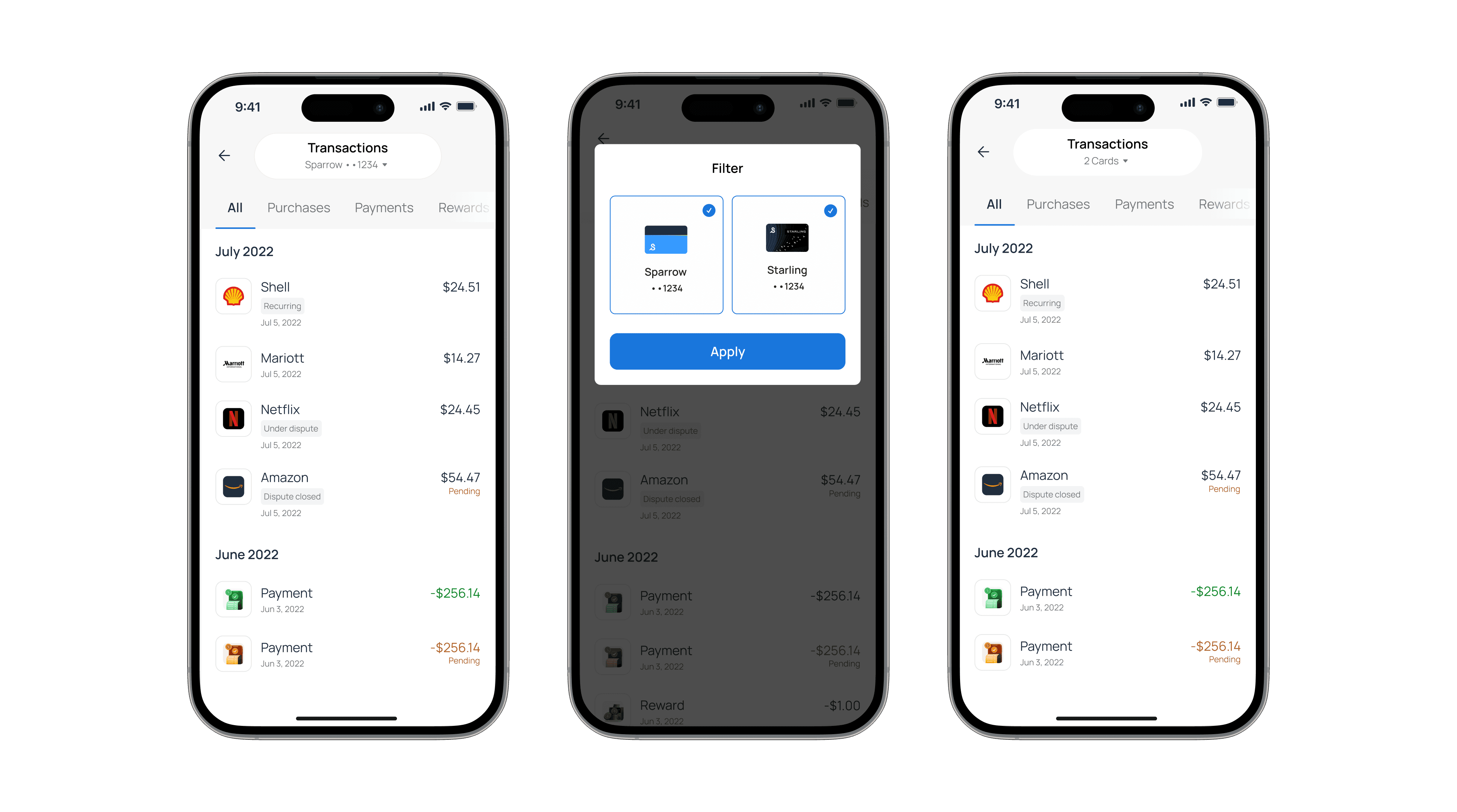 Sparrow Starling card transactions interface