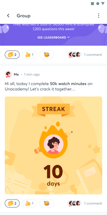 Unacademy groups leaderboard screen